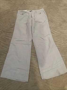 GAP Light Gray Wide-Leg Linen Blend Chinos